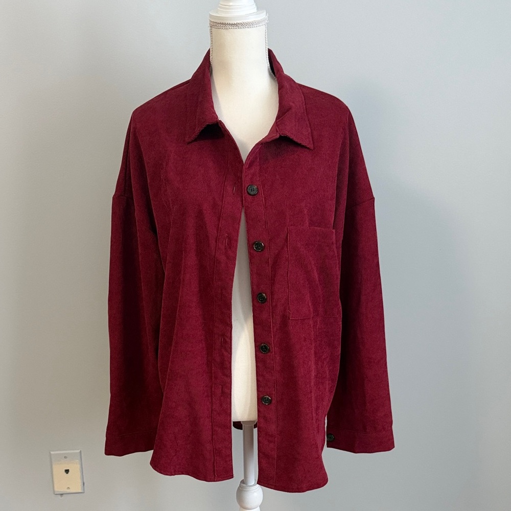 SHEIN Deep Red almost maroon button up velvet shirt in large